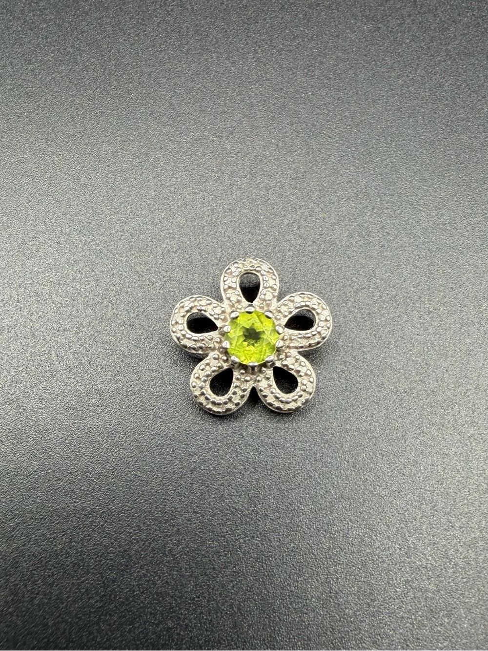 Sterling Silver 925 Flower Pendant Charm With Green Stone Jewelry Women’s